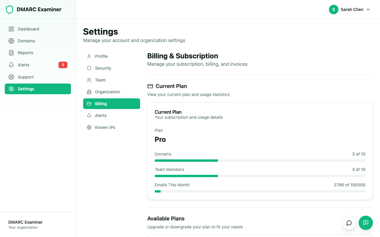 Billing settings
